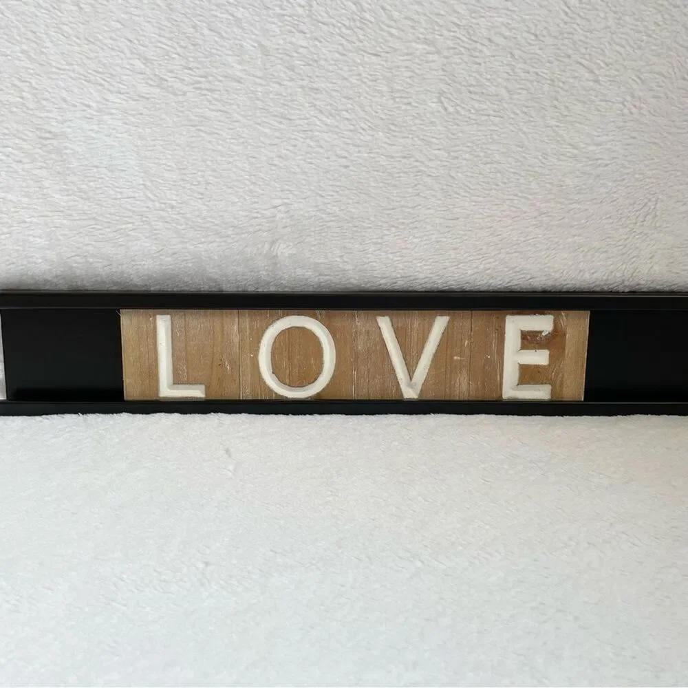Love Hanging Sign Wood Letter Blocks Metal Frame Home Decor